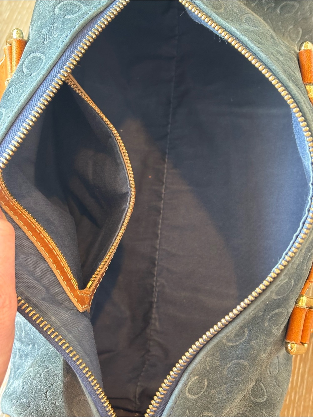 Celine Macadam Navy Suede Mini Duffel with Brown Leather Trim - Picture 15 of 16